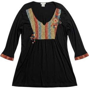 Ulla Popken Tunic Top Sequin Embroidered black Plus Size 20/22 Boho 15541